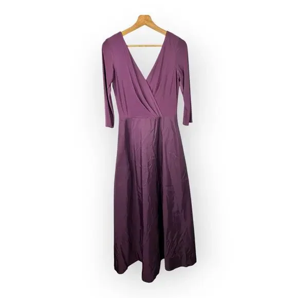 Alfred Sung Womens size 8 3/4 Sleeve Draped Full Skirt Dress Gown Aubergine D736 - Picture 3 of 10